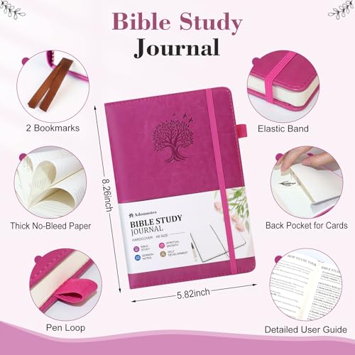 Bible Study Journal Scripture Notebook - Christian Note Taking Kit with Guided Prompts - Inspirational Religious Gifts - Faith Based Stationery Supplies for Church Notes (Fuchsia) - color: Fuchsia
