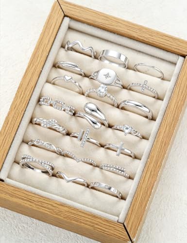Gold Stackable Rings Set for Women, Gold Plated Chunky Crystal Finger Rings - color: Silver CZ