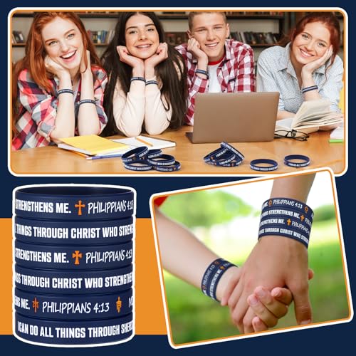 50 Pcs Philippians 4:13 Rubber Wristbands, Dark Blue - color: Dark Blue