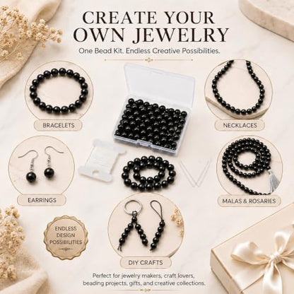 Cherry Tree Collection 100PCS 6mm Black Obsidian Round Bead Craft Kit - color: black obsidian, size: 6mm