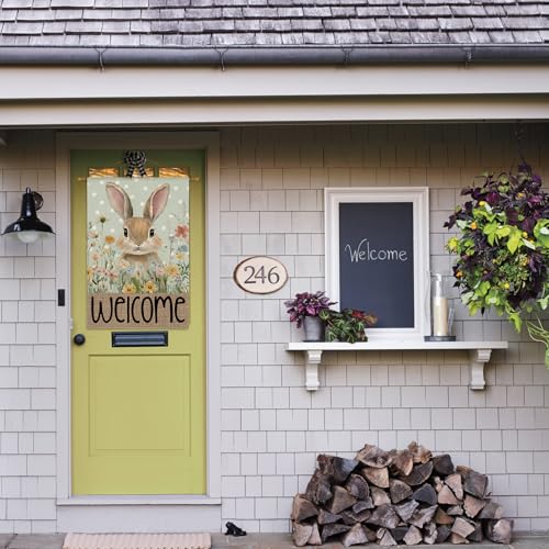 AVOIN colorlife Spring Easter Bunny Welcome House Flag 28x40 Inch - color: Blue, size: House Size-28 x 40"