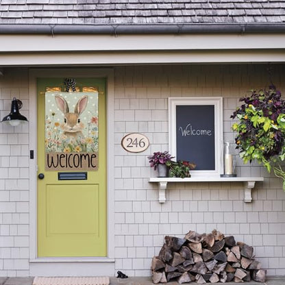 AVOIN colorlife Spring Easter Bunny Welcome House Flag 28x40 Inch - color: Blue, size: House Size-28 x 40"