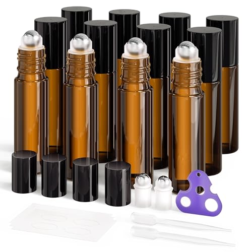 ULG Essential Oil Roller Bottles 12 Pack 10ml Amber Glass - color: Amber, size: 12-Pack