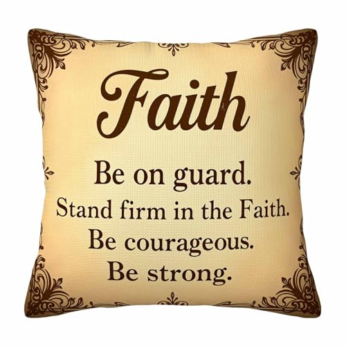 Inspirational Quote Throw Pillow Cover,Faith Be on Guard Bible Verse Decorative Pillow Case,Vintage Scripture Cotton Linen Cushion Case for Home Decor 18 * 18 Inch - color: Settype21