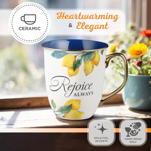 Christian Art Gifts Large Ceramic Scripture Coffee & Tea Mug for Women - color: Blue/Rejoice