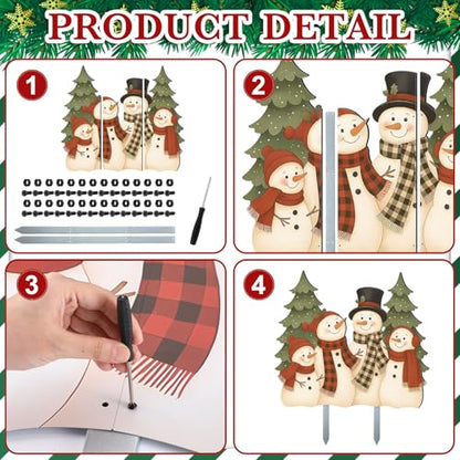 Cinnvoice Large Christmas Metal Yard Stakes Christmas Garden Stakes Waterproof Xmas Outdoor Yard Decor with Stake for Xmas Holiday Lawns Outdoor Decor(Snowman Family) - style: Snowman Family