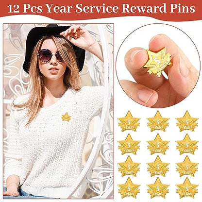 Tigeen 12 Pcs Year Service Reward Pins Star Enamel Pins, 5 Years - style: 5 Years