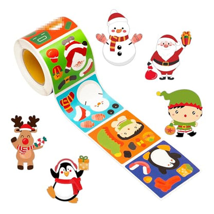 Haooryx Christmas DIY Sticker Roll, 300 Pcs Snowman Penguin Santa Claus - style: Christmas Character 1Roll
