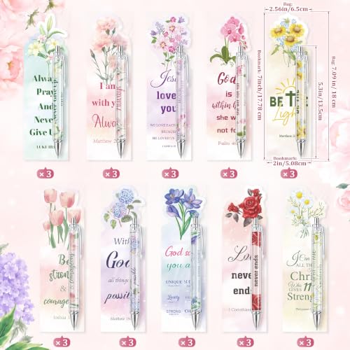 30 Sets Christian Bible Verse Pens Gifts Bulk with Bookmarks Inspirational Scripture Pens Religious Ballpoint Pen with Black Ink Floral Design for Prayers Women Church Gifts (Floral) - style: Floral