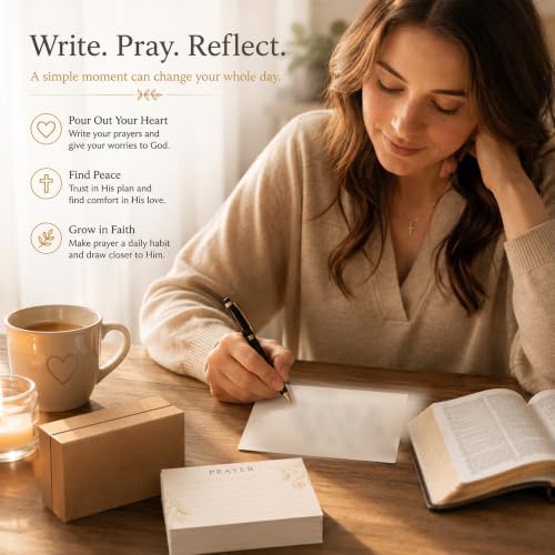 100 Pcs Lined Prayer Cards - 4x3 Christian Note Cards with Cross & Botanical Art - 250GSM Matte Paper Boxed Set for Church, Small Group & Prayer Requests - color: CHAMPAGNE