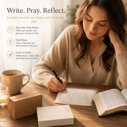 100 Pcs Lined Prayer Cards - 4x3 Christian Note Cards with Cross & Botanical Art - 250GSM Matte Paper Boxed Set for Church, Small Group & Prayer Requests - color: CHAMPAGNE
