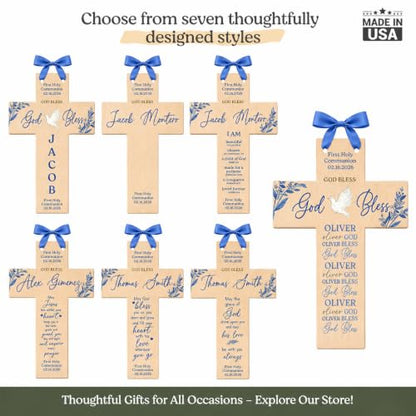 Personalized Wall Cross Catholic Boys First Communion Keepsake | First Holy Communion Gifts | 1st First Holy Communion Gifts for boys catholic | Baby Baptism Gifts Baptism Cross (Patterns) - color: Patterns