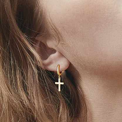 LOYATA Gold Huggie Hoop Earrings for Women Dangle Hoop Drop 14K Gold Plated Dainty Small Minimalist Cubic Zirconia Jewelry Gift… - style: Cross GD