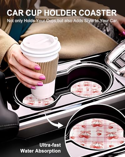 Swooflia Cute Girly Ceramic Car Coasters Pink Leopard Cup Holder Coasters - color: Pink Cherry
