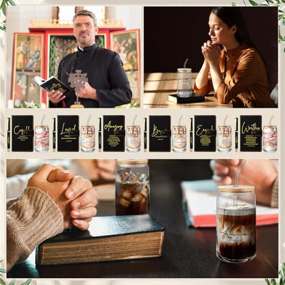AmazingSpark 18 Pcs Christian Gifts Bulk Glass Cups Prayer Journals Pens - color: Black, size: Bible Words