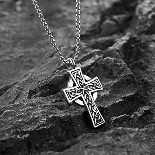 HZMAN Stainless Steel Celtic Cross Necklace for Men Women,Waterproof - color: Silver