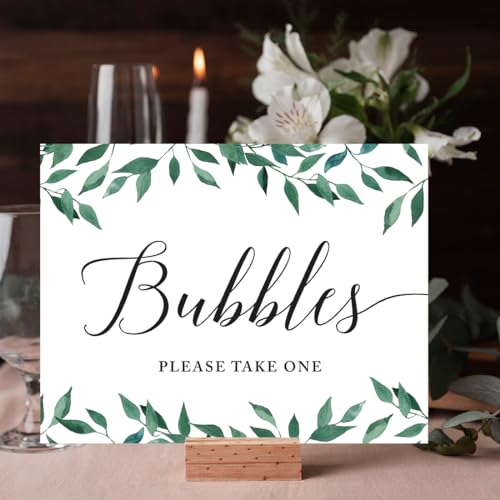 Andaz Press Wedding Party Signs, Natural Greenery Green Leaves, 8.5x11-inch, Bubbles Please Take One Sign, 1-Pack - color: Activities Bubbles