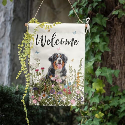 Spring Summer Garden Flag Floral Bernese Mountain Yard Flag Flower Dog Garden Flags for Outside Small Outdoor Welcome Flags 12x18 Double Sided - color: p-bernese
