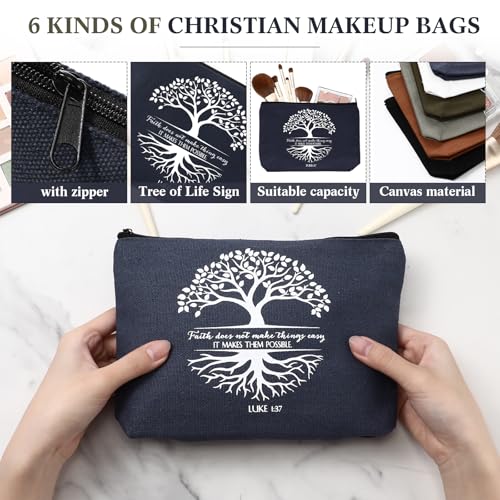 Huhumy 12 Pcs Christian Makeup Bag, Neutral Colors, Tree of Life - color: Neutral Colors, style: Tree of Life