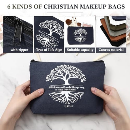 Huhumy 12 Pcs Christian Makeup Bag, Neutral Colors, Tree of Life - color: Neutral Colors, style: Tree of Life