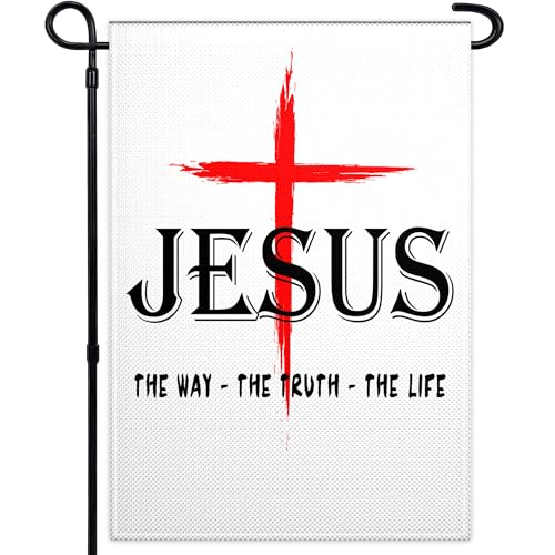 Jesus The Way Truth Life Flag for Outside 12x18 Inch 3 Ply Jesus Garden Flags Christian American Garden Flag for Outdoor Indoor House Yard Patriotic Sign Decor