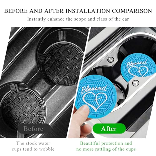 KVAEY 2 PCS Car Cup Holder Coasters, 2.76 Inch Anti Slip Vehicle Drink Mats with Cute Blessed Cross and Heart, Shockproof, Universal Car Accessories (Sky Blue, 4 PCS) - color: Sky Blue, size: 4 PCS