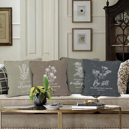 Bible Verse Christian Pillow Covers 18x18 Set of 4, Bible Home Decor, Scripture Floral Pillow Covers for Home Bedroom Couch, Christian Gifts for Women - color: Christian Decor-2