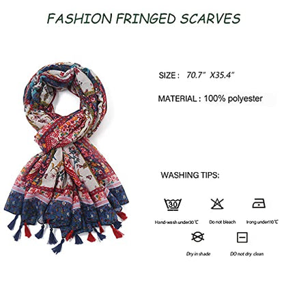 Yeieeo Boho Scarf for Women Lightweight Floral Printed Scarf Fall Winter Fashion Fringed Shawl - color: Floral 11