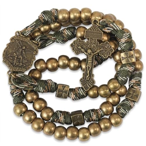 Nazareth Store St Michael Paracord Rosary Beads Rugged Rosary Necklace Strong Corded Catholic Pardon Crucifix - color: Antique Bronze