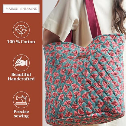 Maison d' Hermine Shopping Bags Cotton Quilted Tote Bag with Zipper Pockets - color: 033 - Bamako - Bakary