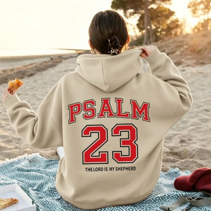 Christian Hoodies for Women Psalm 23 Sweatshirt Jesus Faith Hoodies Religious Bible Verse Graphic Hoodie Pullover - color: Apricot, size: Medium