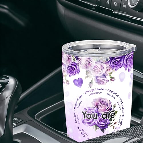 Personalized Christian Tumbler Purple Butterfly Travel Coffee Mug Insulated Cup with Lid Stainless Steel 20 30 oz Religious Gifts for Women Friend Sister Aunt Christmas Birthday - color: Christian 379