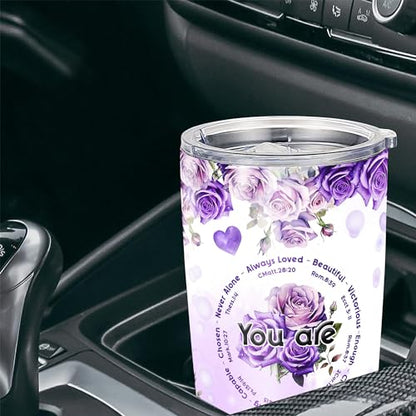 Personalized Christian Tumbler Purple Butterfly Travel Coffee Mug Insulated Cup with Lid Stainless Steel 20 30 oz Religious Gifts for Women Friend Sister Aunt Christmas Birthday - color: Christian 379