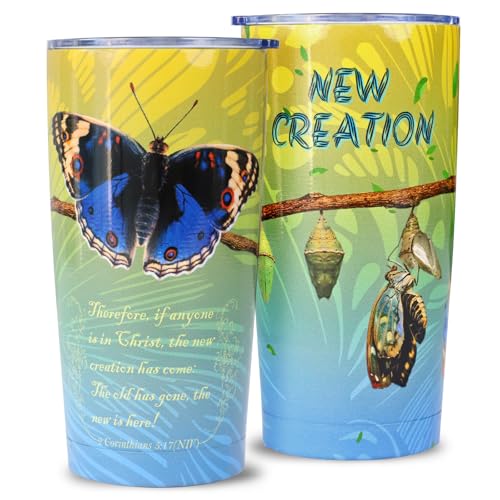 Christian Butterfly Tumbler, Bible Verse Travel Mug Coffee Cup - color: Christian Butterfly