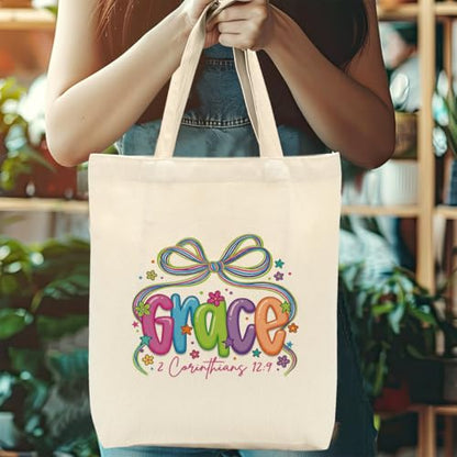 Faith Canvas Tote Bag, Christian Gifts for Women Girls Mom Sister Inspirational Bible Verse Birthday Christmas - color: Christian Jesus 814