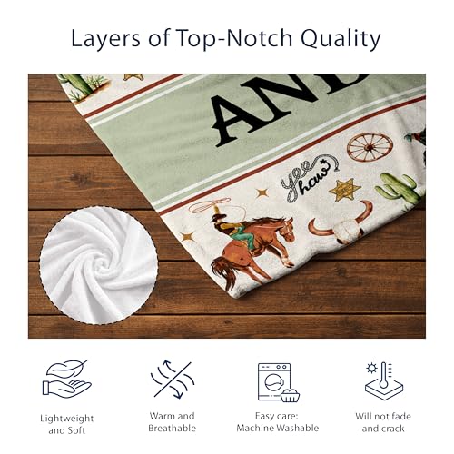 Personalized Cowboy Baby Blanket, Cute Farm Cow Western Pattern Design, Custom Name Toddler Kids Blanket Throw, Rustic Nursery Decor - color: Cowboy Blanket#1