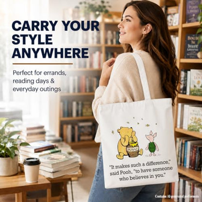 Cute Pooh Bear Aesthetic Reusable Tote Bag, Funny Gifts for Women Friends - color: It