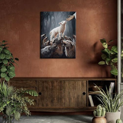Jesus Protects Lost Sheep Canvas Art, Christian Gallery Wrapped, 12x16 - color: Save the Lamb, size: 16"L x 12"W