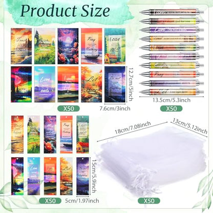 200 Pcs Christian Gift for Women Christian Accessories Include 50 Bible Verses Notebook 50 Church Bookmark 50 Ballpoint Pen Organza Bag Gift for Christmas Church Motivational (Scenery) - style: Scenery