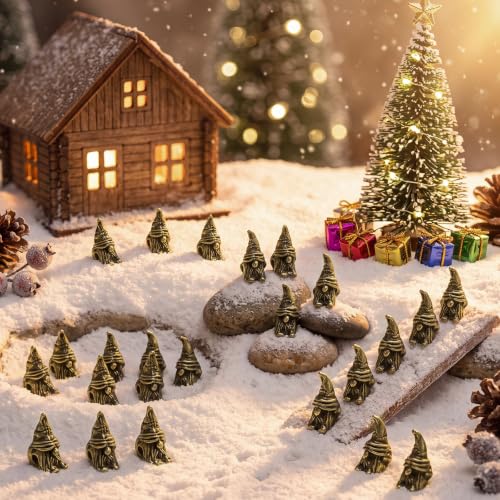 Civaner 50 Mini Brass Gnome Figurines, Christmas Tiny Gnome Decor - style: Gnome