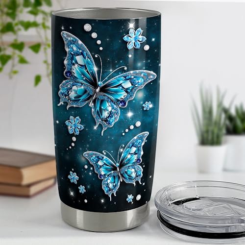 SANDJEST Butterfly Tumbler 20oz Stainless Steel Insulated Tumblers Coffee Travel Mug Cup Jewelry Drawings Style Butterfly Gifts for Women Girls Teen Gift for Birthday Christmas - color: Butterfly