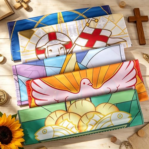 5 PCS Religious Church Banners Church Banners for Sanctuary Wall Welcome Religious Praise Hanging Sign Decorations for Holiday Churches Sunday School Decor Supplies 2 x 6 ft