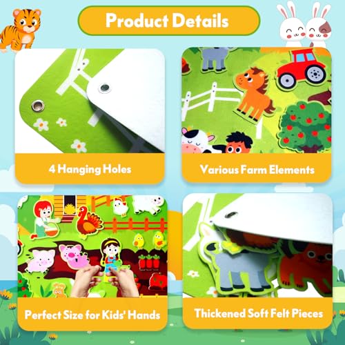 Felt Board for Toddlers 3-5, Farm Animals Story Set, Montessori Busy Board