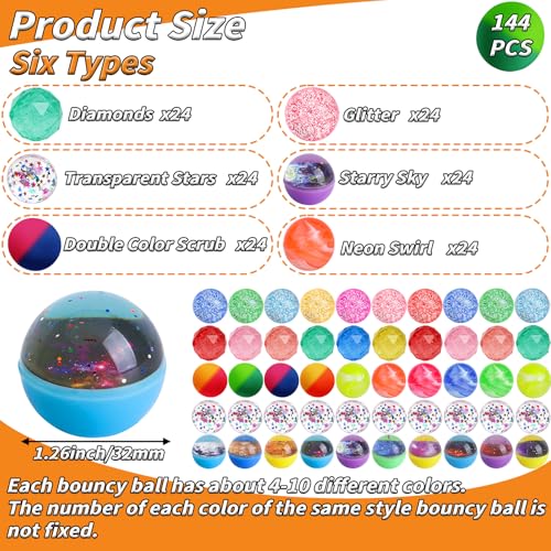 144 Pcs Bouncy Balls Bulk 32mm Bounce Balls 6 Styles High Bouncing Balls Toys for Kids Party Favors Birthdays Gift Classroom ssorted Colorful High Bouncing Ball for Boys Gilrs Birthday Carnival Prizes - color: Mixed Colors, size: 32 mm 144 Pack