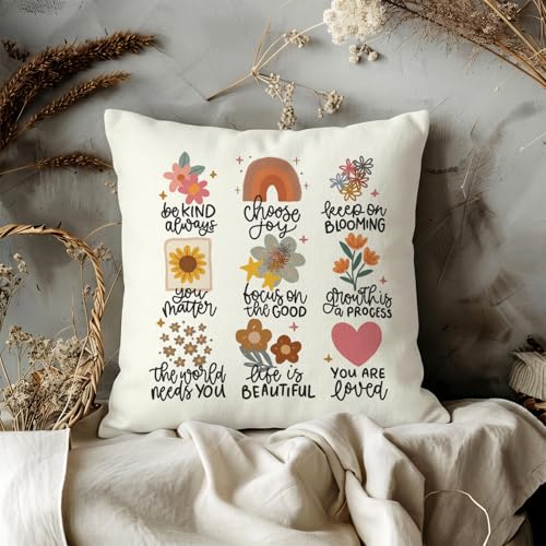 QIYUHOY Boho Floral Positive Affirmations Throw Pillow Covers, 18x18 Inch - color: 004-motivational