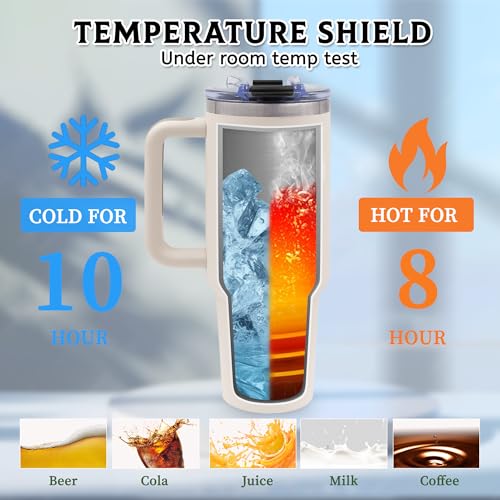 Gifts for Fathers, Dinosaur 40oz Tumbler with Handle - color: Dinosaur-White