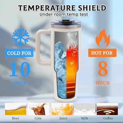 Gifts for Fathers, Dinosaur 40oz Tumbler with Handle - color: Dinosaur-White