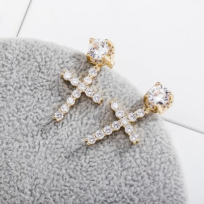 JINAO Cross Hoop Dangle Earrings for Men Women - color: Big Diamond-Gold