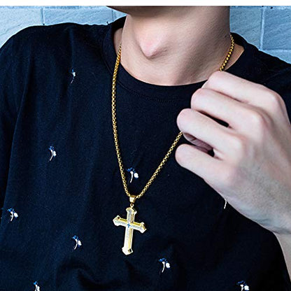 OLEVS Men's Cross Pendant Necklace Large Stainless Steel Cross Pendant Necklace for Men Women - color: gold