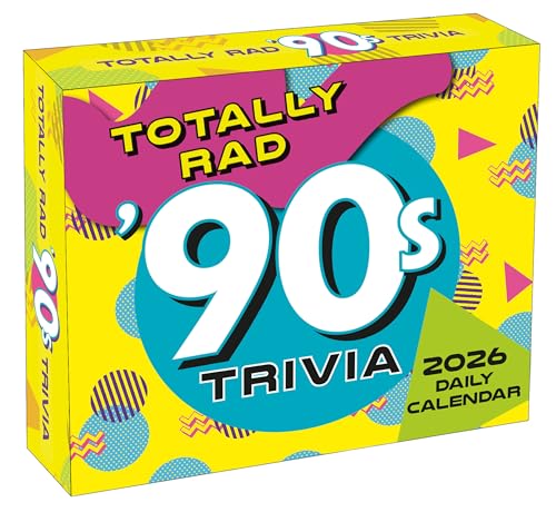 Totally Rad 90s Trivia 2026 Daily Desk Calendar: Boxed Page-a-Day Throwback Quiz Calendar with Day-to-Day Pop Culture, Games & Iconic 90s Moments - color: Totally Rad 90s